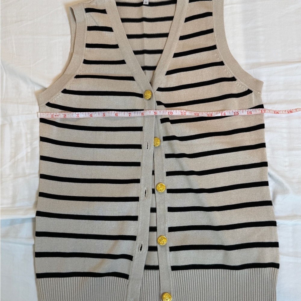 Striped Beige and Black Button-Up Vest